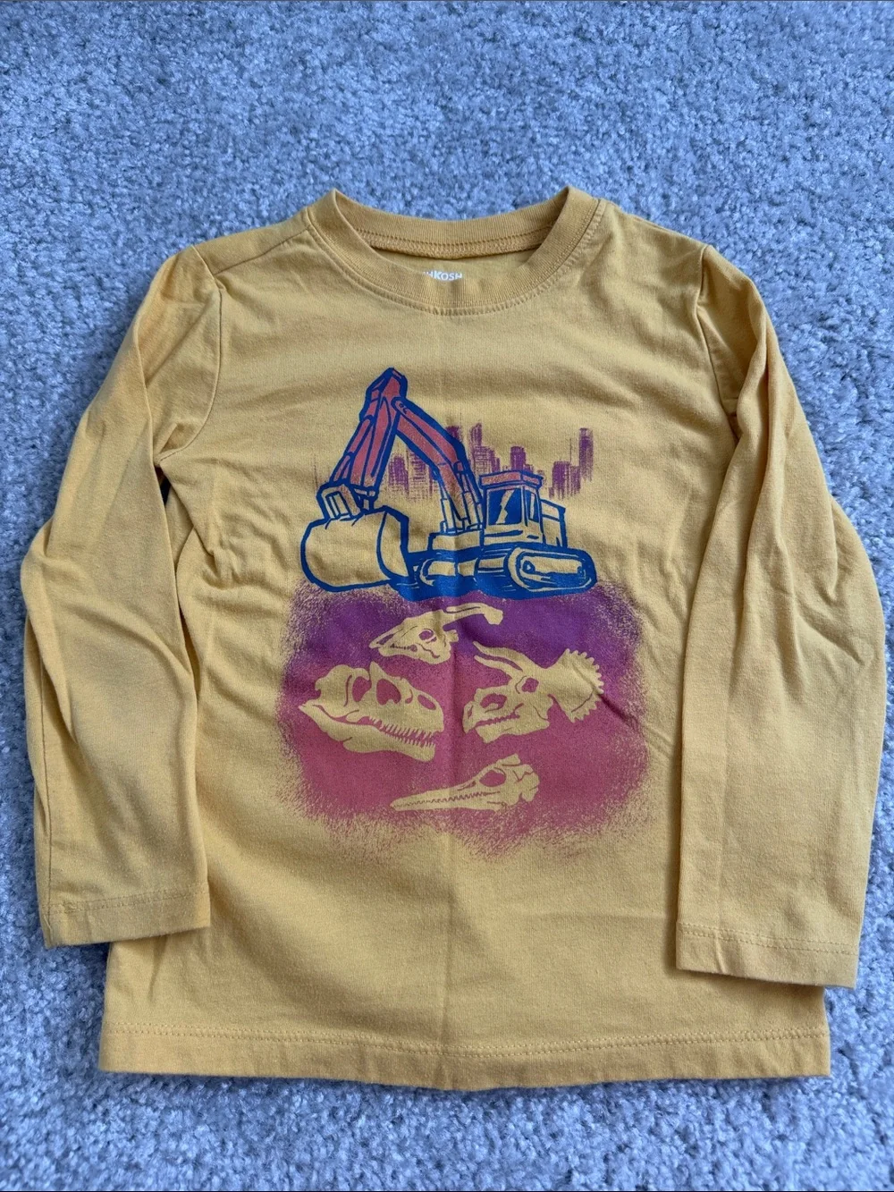 OshKosh B'gosh Mustard Long-Sleeve Tee with Excavator & Dinosaur Skulls